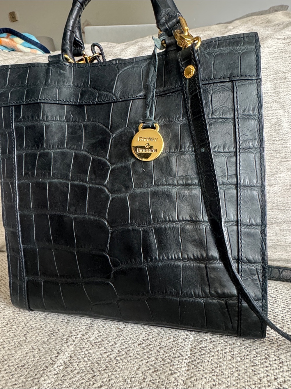 Vintage Dooney & Bourke Alto Black Croc-Embossed Leather Mini Tote